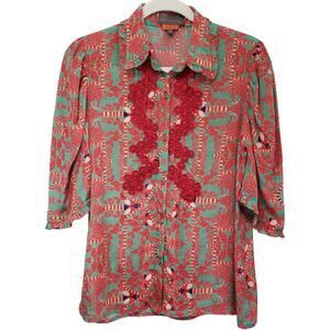 NWT Anthropologie BHANUNI By JYOTI Viscose Crepe Embellished Blouse Wms. Small